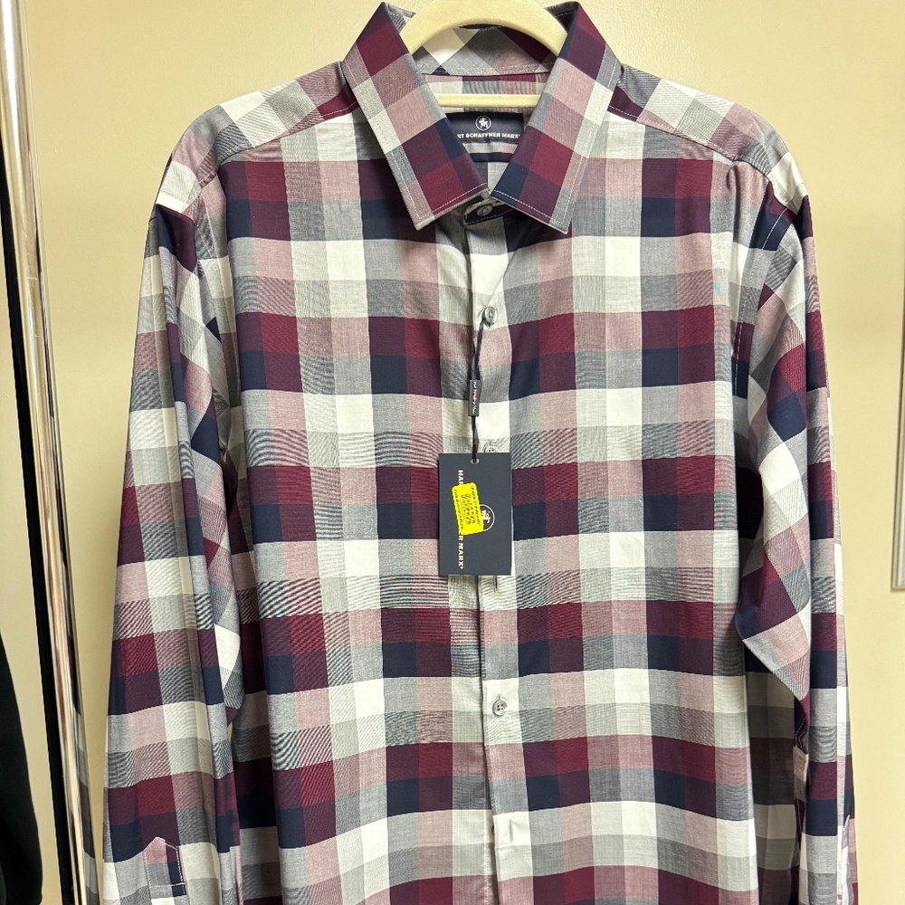 Hart Schaffner Marx Mens Plaid Button Down Long Sleeve Shirt